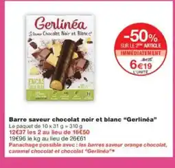 Monoprix GERLINÉA Barre saveur chocolat noir et blancc offre