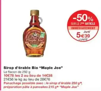 Monoprix MAPLE JOE Sirop d'érable Bio offre