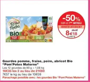 Monoprix POM'POTES MATERNE Gourdes pomme, fraise, poire, abricot Bio offre