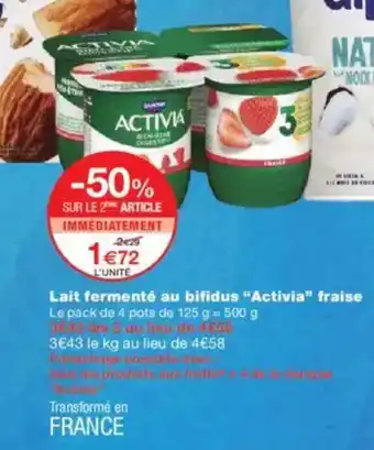 Monoprix ACTIVIA Lait fermenté au bifidus fraise offre