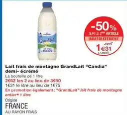 Monoprix CANDIA Lait frais de montagne GrandLait demi- écrémé offre