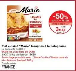 Monoprix MARIE Plat cuisiné lasagnes à la bolognaise offre