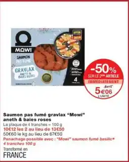 Monoprix MOWI Saumon pas fumé gravlax aneth & baies roses offre