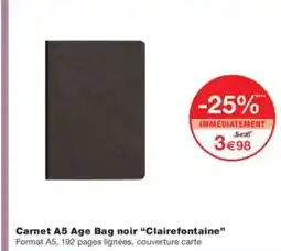 Monoprix CLAIREFONTAINE Carnet A5 Age Bag noir offre