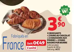 Auchan 2 croissants +2 pains au chocolat +2 chaussons aux pommes +2 pains raisins pur beurre offre