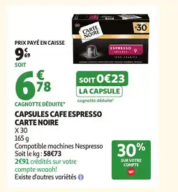 Auchan CARTE NOIRE Capsules cafe espresso offre