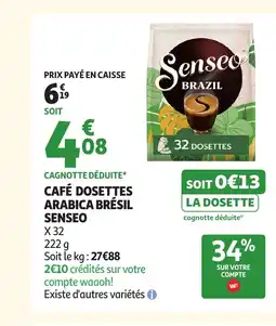Auchan SENSEO Café dosettes arabica brésil offre