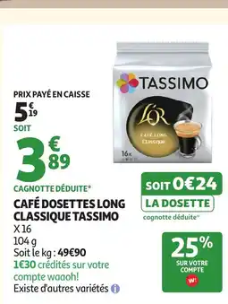 Auchan TASSIMO Café dosettes long classique offre