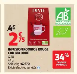 Auchan DIVIE Infusion rooibos rouge cbd bio offre