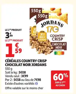 Auchan JORDANS Céréales country crisp chocolat noir offre