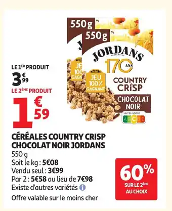 Auchan JORDANS Céréales country crisp chocolat noir offre