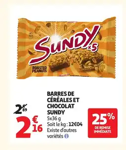 Auchan SUNDY Barres de céréales et chocolat offre