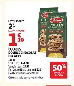 Auchan DELACRE Cookies double chocolat offre