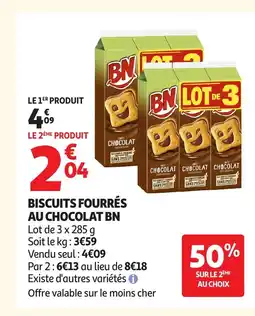 Auchan BN Biscuits fourrés au chocolat offre