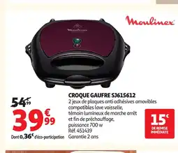 Auchan MOULINEX Croque gaufre sj615612 offre
