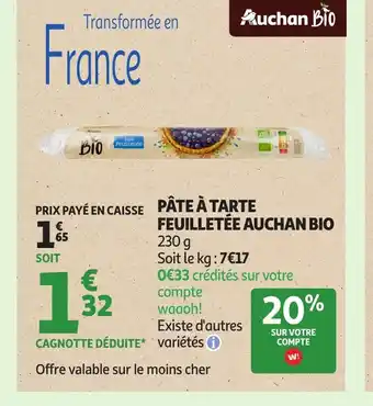 Auchan AUCHAN BIO Pâte à tarte feuilletée offre