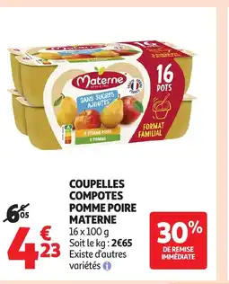 Auchan MATERNE Coupelles compotes pomme poire offre