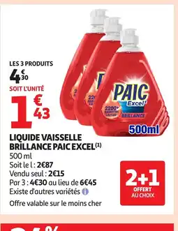 Auchan PAIC EXCEL Liquide vaisselle brillance offre