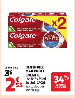 Auchan COLGATE Dentifrice max white offre