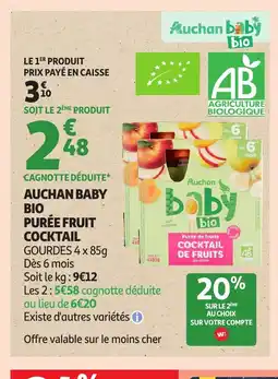 Auchan AUCHAN BABY Bio purée fruit cocktail offre