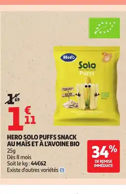Auchan HERO Solo puffs snack au maïs et à l'avoine bio offre