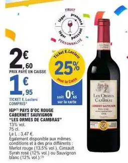 E.Leclerc Les Ormes de Cambras Cabernet Sauvignon offre