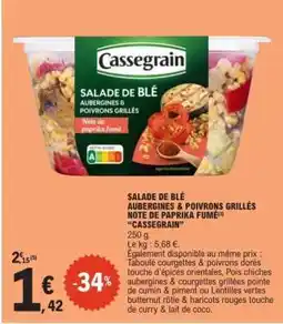 E.Leclerc SALADE DE BLÉ AUBERGINES & POIVRONS GRILLÉS NOTE DE PAPRIKA FUMÉ “CASSEGRAIN” offre