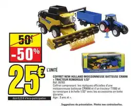 E.Leclerc COFFRET NEW HOLLAND MOISSONNEUSE BATTEUSE CR9090 + TRACTEUR REMORQUE 1/32 offre