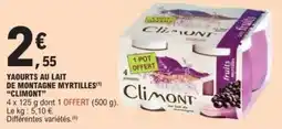 E.Leclerc Yaourts au lait de montagne myrtilles climont" offre