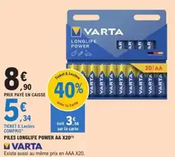 E.Leclerc Piles longlife power aa x20 VARTA offre