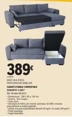 E.Leclerc Canapé d'angle convertible offre