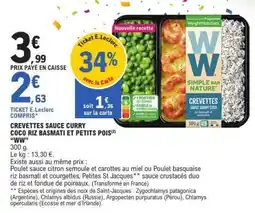 E.Leclerc CREVETTES SAUCE CURRY COCO RIZ BASMATI ET PETITS POIS offre