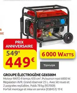 Rural Master Temver Groupe électrogène GE6500M offre