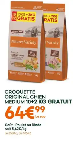 Ma Jardinerie Croquette Original Chien Medium 10+2 kg Gratuit - Poulet offre