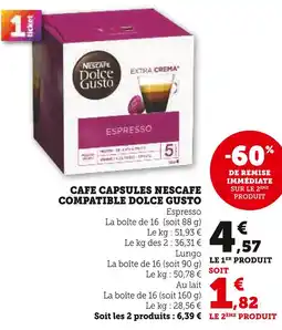Hyper U NESCAFE Café capsules compatible dolce gusto offre