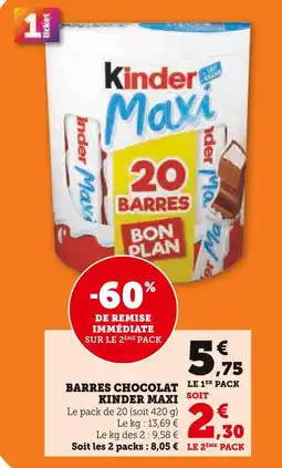 Hyper U KINDER MAXI Barres chocolat offre