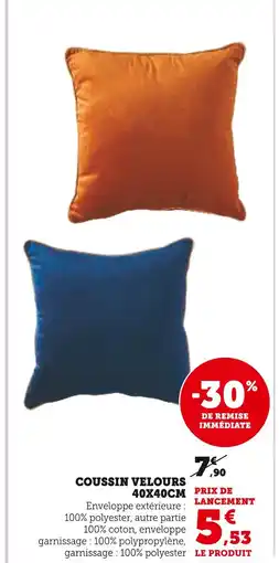 Hyper U Coussin velours 40x40cm offre