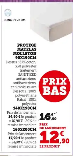 Hyper U Protege matelas molleton 90x190cm offre