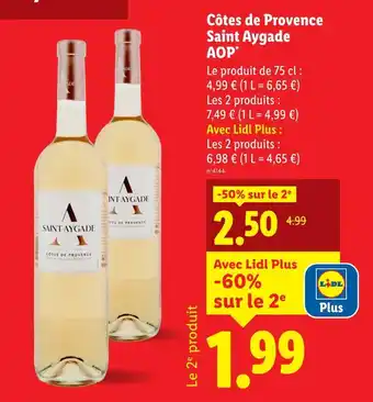 Lidl SAINT AYGADE Côtes de Provence AOP offre