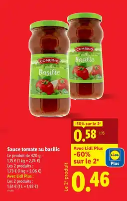Lidl Combino Sauce tomate au basilic offre