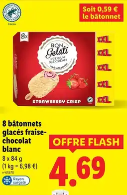 Lidl BON GELATI 8 bâtonnets glacés fraise- chocolat blanc offre