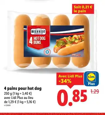 Lidl MCENNEDY 4 pains pour hot dog offre