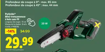 Lidl PARKSIDE Mini-tronçonneuse à bois sans fil offre