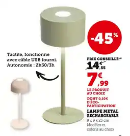 Super U Lampe métal rechargeable offre
