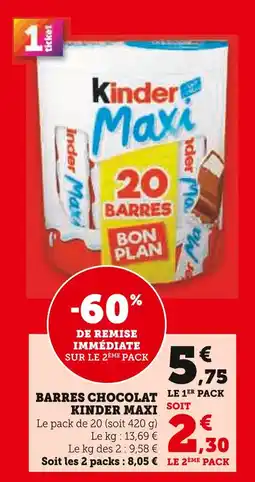 U Express Kinder Maxi Barres Chocolat offre