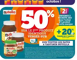U Express 50% sur le 2ème produit identique versés sur ma Carte U sur toutes les pâtes à tartiner Nutella offre