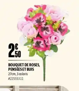 L'incroyable Bouquet de roses, pensées et buis offre
