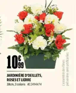 L'incroyable Jardinière d'oeillets, roses et lierre offre