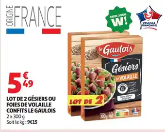 Auchan Supermarché LE GAULOIS Lot de 2 gésiers ou foies de volaille confits offre