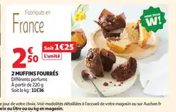 Auchan Supermarché 2 muffins fourrés offre